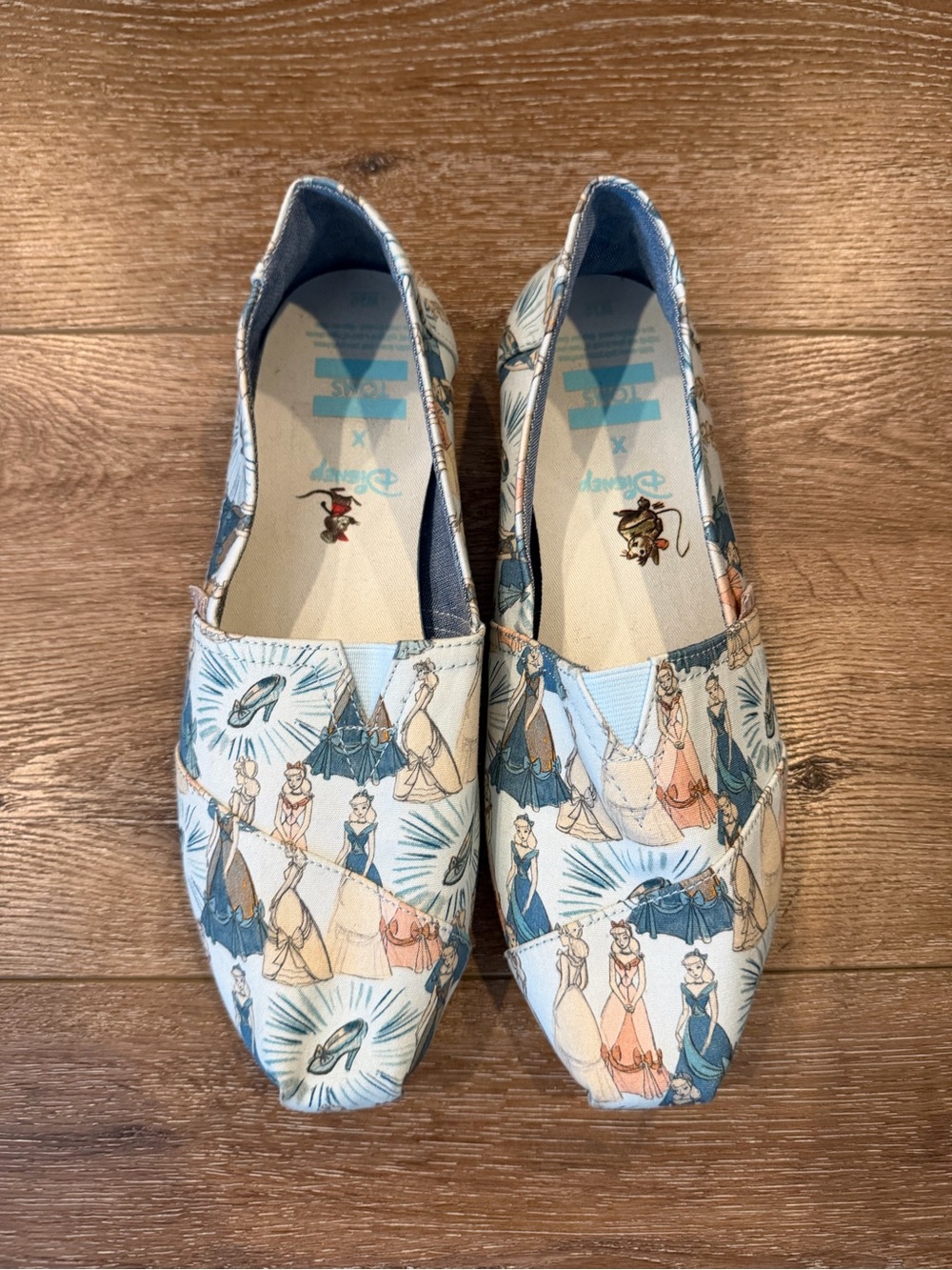 Toms Light Blue Disney Princess Pattern Slip-On Flats